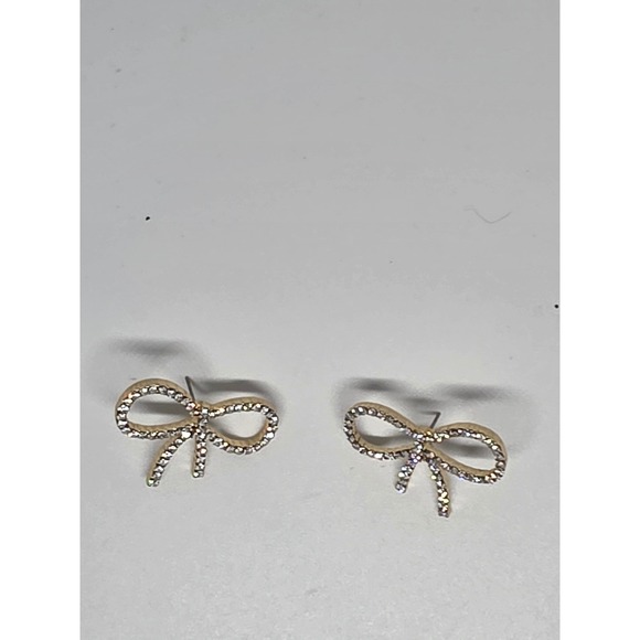 Bow Earrings Rhinestone Studs Dainty Sparkly Jewelry Gift for Her - Picture 2 of 2